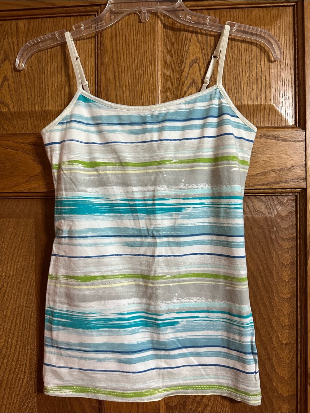 SO White Striped Cami with Blue, Teal & Lime Accents